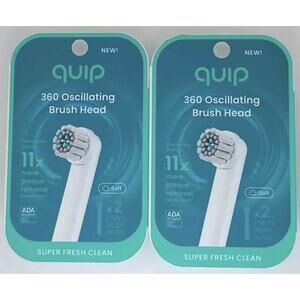 2 PACK (2 Per Pack) quip 360 Oscillating Toothbrush Head Soft Refills White